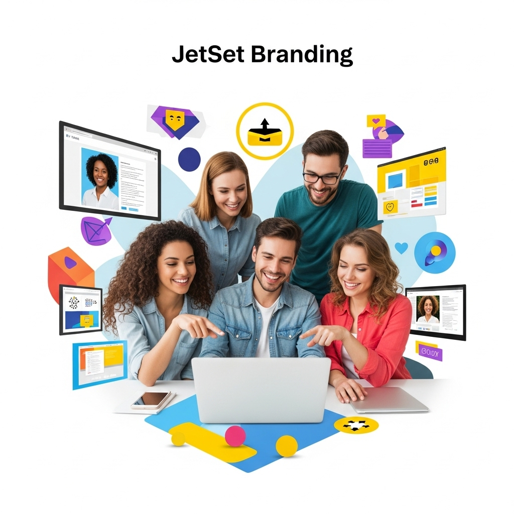 Illustration of digital marketing elements and growth symbols